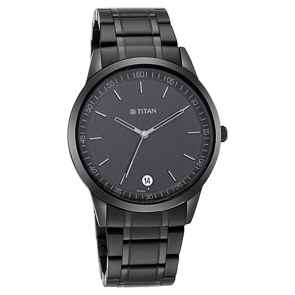 Workwear Watch with Black Dial & Metal Strap