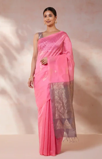 Pink Woven Pure Silk Cotton South Saree