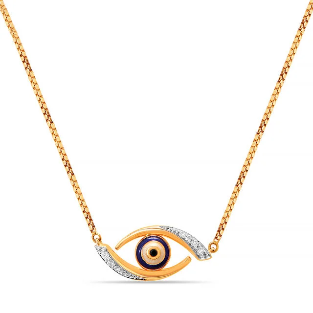 14KT Yellow Gold Evil Eye Necklace With Diamonds