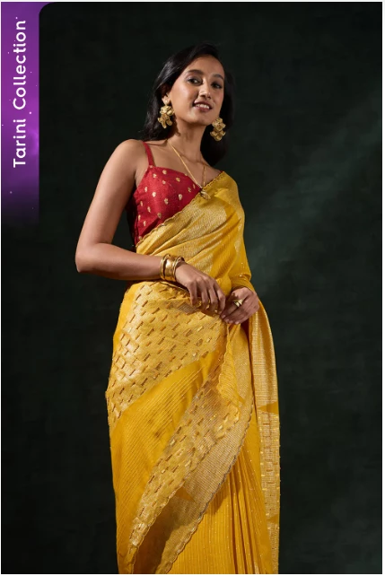 Yellow Viscose Embroidered Saree