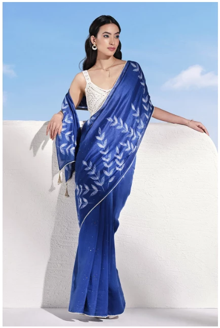 Blue Pure Silk Cotton Tie & Dye Shibori Saree