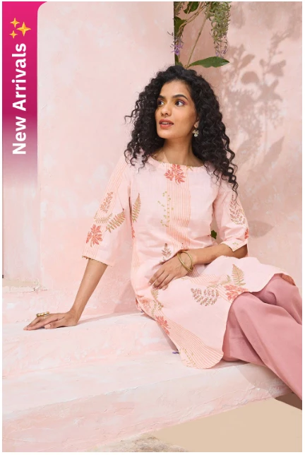 Light Pink Block Printed Pure Cotton Kurta
