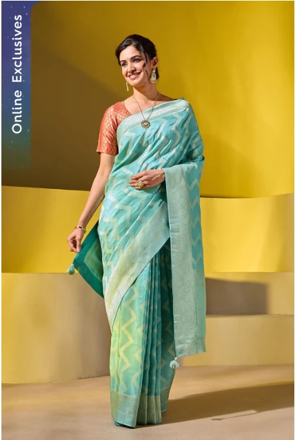 Light Blue Woven Viscose Saree
