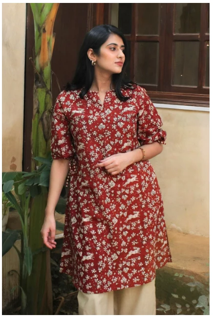 Red Bagru Block Printed Pure Cotton Kurta