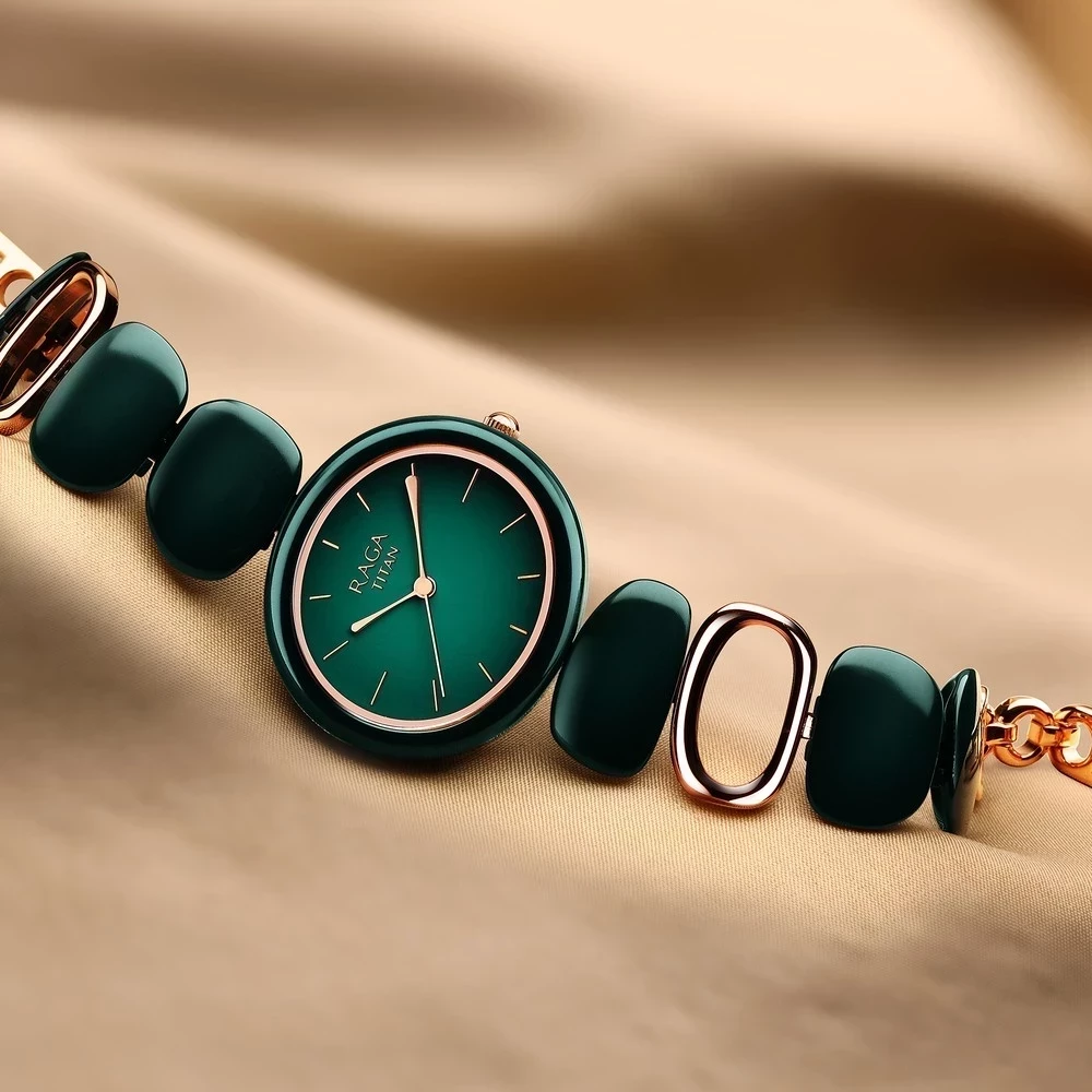 Titan Raga Ceramics Green Dial Metal Strap Watch