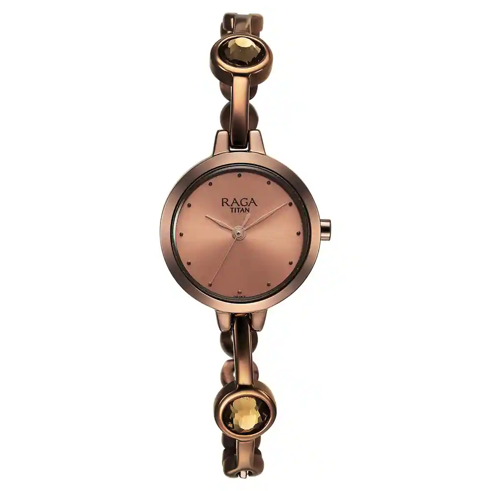 Titan Raga Viva Rose Gold Dial Brown Metal Strap Watch for Women