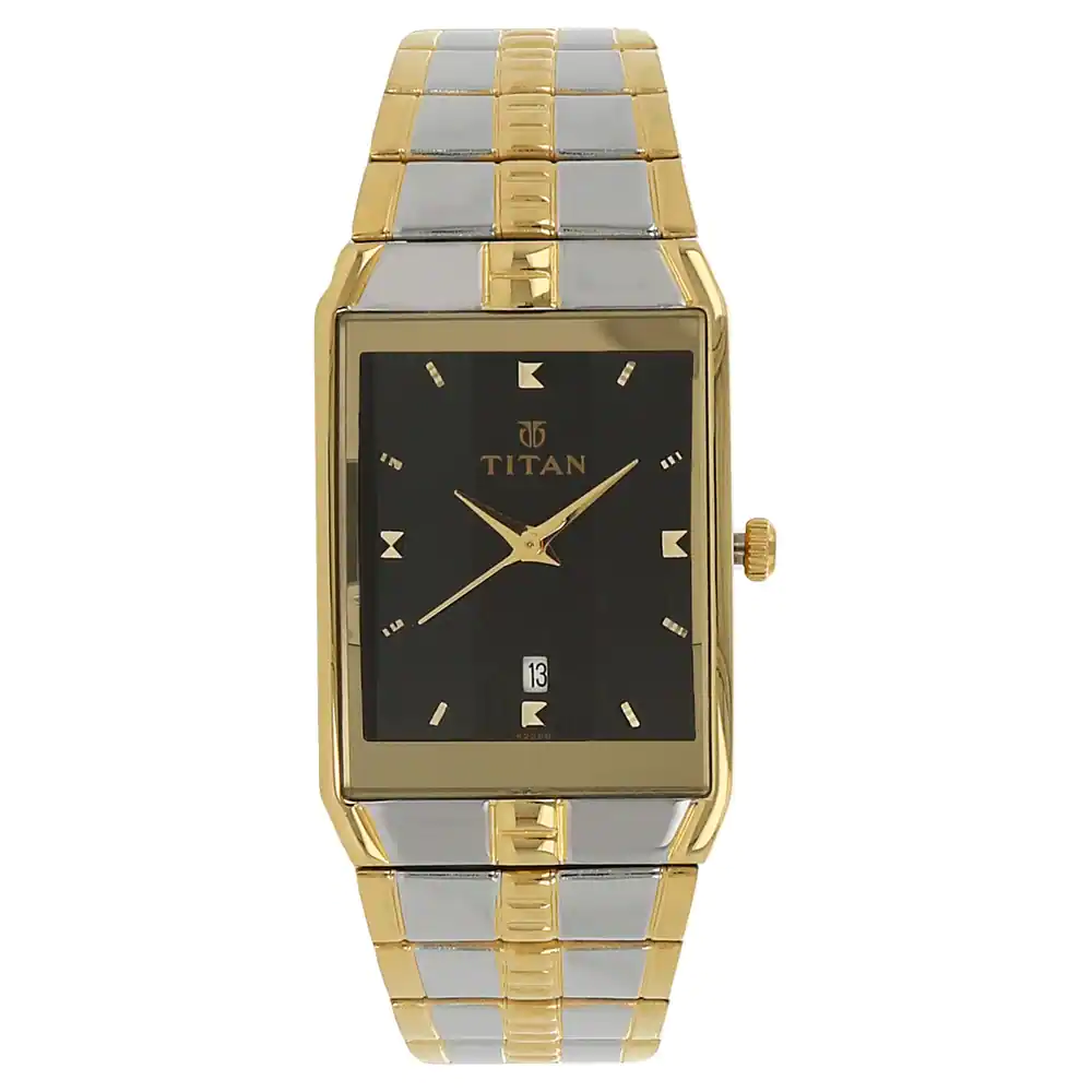 Black Dial Two Toned Stainless Steel Strap Watch | TITAN