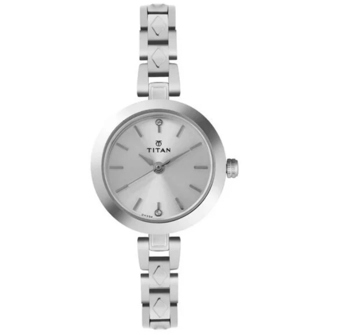 Titan Quartz Analog Silver Dial Stainless Steel Strap Watch for Women