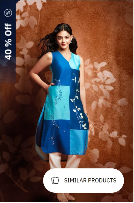 Blue Silk Cotton Delicate Hand Printed Kurta